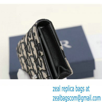 Dior Flap Card Holder in Beige and Black Dior Oblique Jacquard
