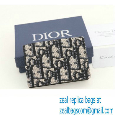 Dior Flap Card Holder in Beige and Black Dior Oblique Jacquard
