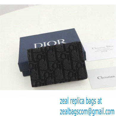 Dior Flap Card Holder in Black Dior Oblique Jacquard