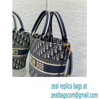 Dior Hat Basket Bag In Blue and Beige Dior Oblique Embroidery 2024 - Click Image to Close