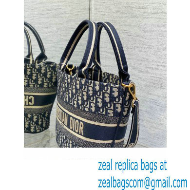 Dior Hat Basket Bag In Blue and Beige Dior Oblique Embroidery 2024