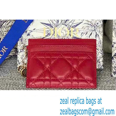 Dior Lady Dior Five-Slot Card Holder in Cannage Lambskin Red