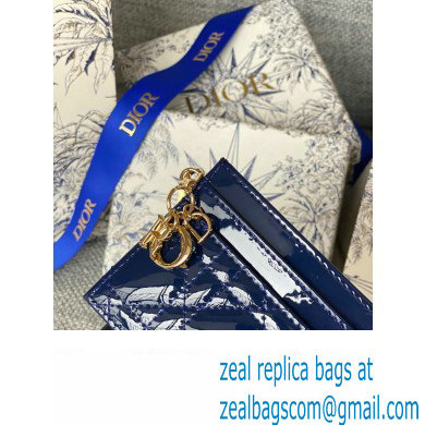 Dior Lady Dior Five-Slot Card Holder in Patent Cannage Calfskin Dark Blue