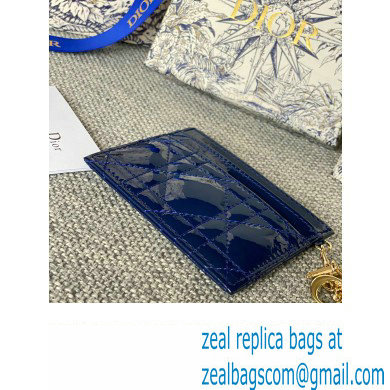 Dior Lady Dior Five-Slot Card Holder in Patent Cannage Calfskin Dark Blue