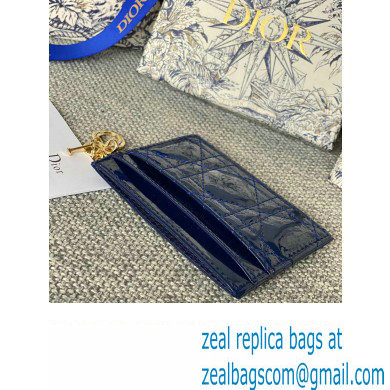 Dior Lady Dior Five-Slot Card Holder in Patent Cannage Calfskin Dark Blue