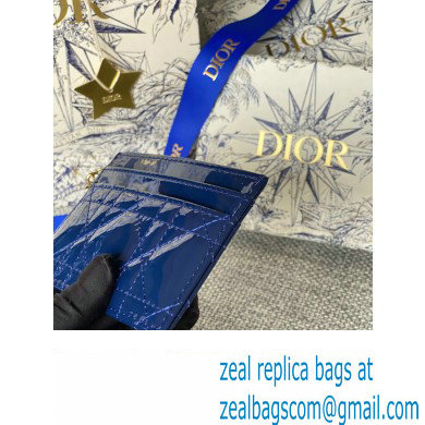 Dior Lady Dior Five-Slot Card Holder in Patent Cannage Calfskin Dark Blue