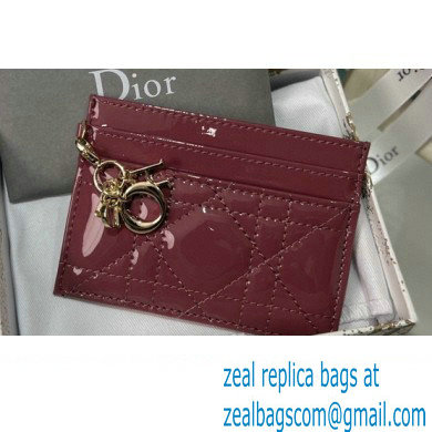 Dior Lady Dior Five-Slot Card Holder in Patent Cannage Calfskin Red