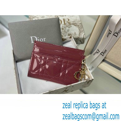 Dior Lady Dior Five-Slot Card Holder in Patent Cannage Calfskin Red