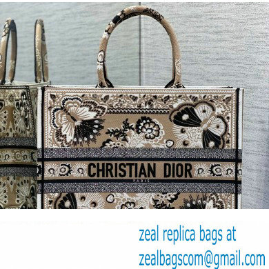 Dior Large Book Tote Bag in Beige Multicolor Butterfly Bandana Embroidery