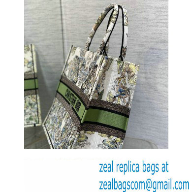 Dior Large Book Tote Bag in White and Green Butterfly Around The World Embroidery