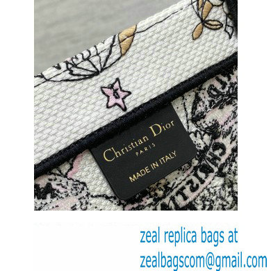 Dior Large Book Tote Bag in White and Pastel Pink Butterfly Around The World Embroidery