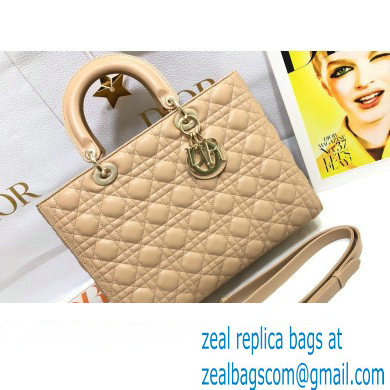 Dior Large Lady Dior Bag in Cannage Lambskin Beige