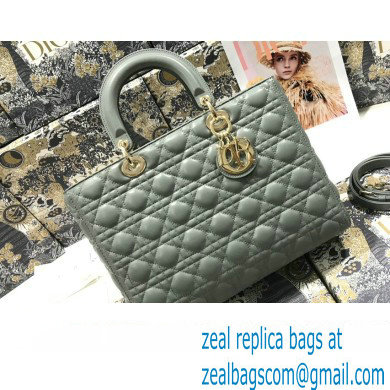 Dior Large Lady Dior Bag in Cannage Lambskin Gray