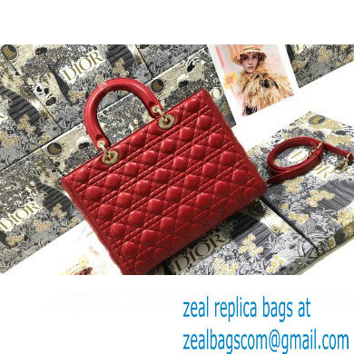 Dior Large Lady Dior Bag in Cannage Lambskin Red