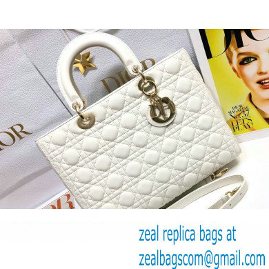 Dior Large Lady Dior Bag in Cannage Lambskin White