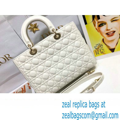 Dior Large Lady Dior Bag in Cannage Lambskin White