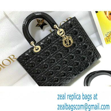 Dior Large Lady Dior Bag in Patent Cannage Calfskin Black