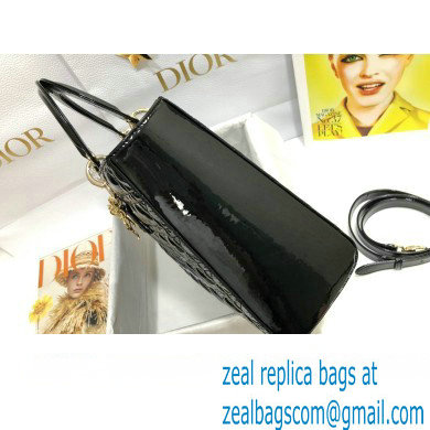 Dior Large Lady Dior Bag in Patent Cannage Calfskin Black