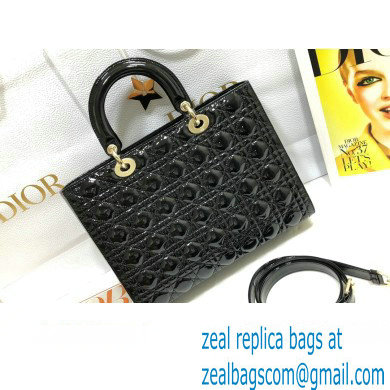 Dior Large Lady Dior Bag in Patent Cannage Calfskin Black