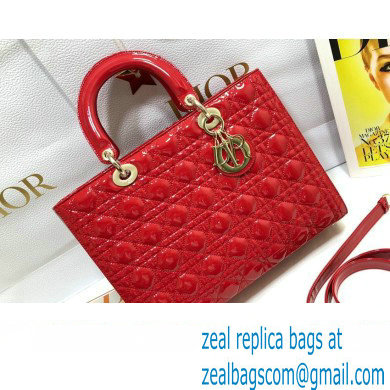 Dior Large Lady Dior Bag in Patent Cannage Calfskin Red - Click Image to Close