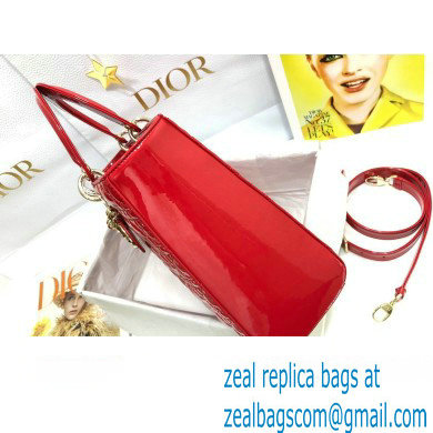 Dior Large Lady Dior Bag in Patent Cannage Calfskin Red