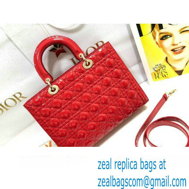 Dior Large Lady Dior Bag in Patent Cannage Calfskin Red