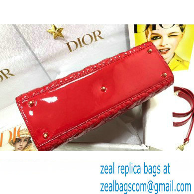 Dior Large Lady Dior Bag in Patent Cannage Calfskin Red