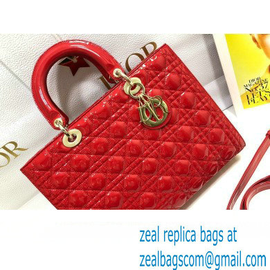 Dior Large Lady Dior Bag in Patent Cannage Calfskin Red