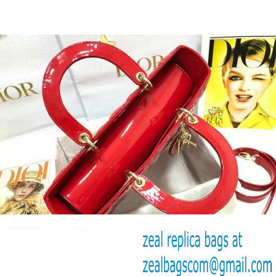 Dior Large Lady Dior Bag in Patent Cannage Calfskin Red