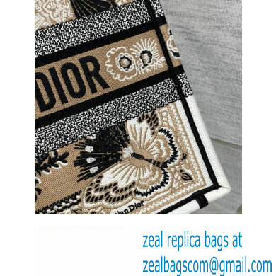 Dior Medium Book Tote Bag in Beige Multicolor Butterfly Bandana Embroidery