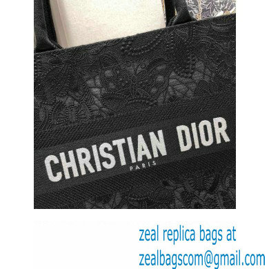 Dior Medium Book Tote Bag in Black D-Lace Butterfly Embroidery 2024