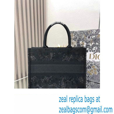 Dior Medium Book Tote Bag in Black D-Lace Butterfly Embroidery 2024