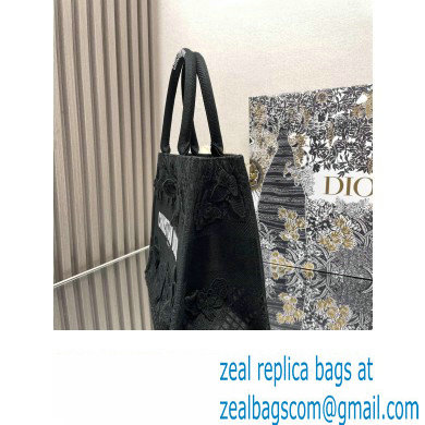 Dior Medium Book Tote Bag in Black D-Lace Butterfly Embroidery with 3D Macrame Effect 2024