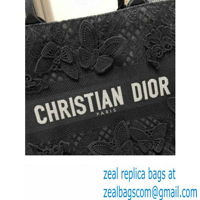 Dior Medium Book Tote Bag in Black D-Lace Butterfly Embroidery with 3D Macrame Effect 2024