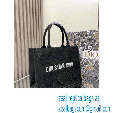 Dior Medium Book Tote Bag in Black D-Lace Butterfly Embroidery with 3D Macrame Effect 2024 - Click Image to Close