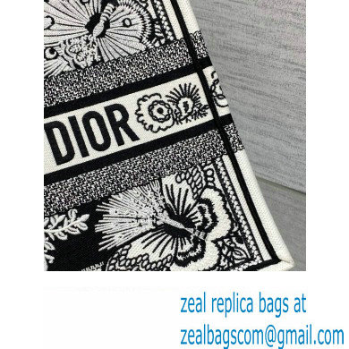 Dior Medium Book Tote Bag in Black and White Butterfly Bandana Embroidery