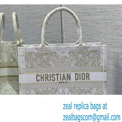 Dior Medium Book Tote Bag in Gold-tone and White Butterfly Around The World Embroidery - Click Image to Close