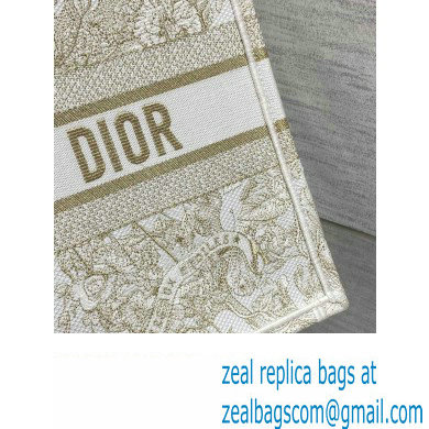 Dior Medium Book Tote Bag in Gold-tone and White Butterfly Around The World Embroidery - Click Image to Close