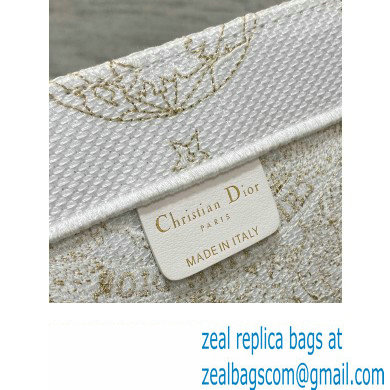 Dior Medium Book Tote Bag in Gold-tone and White Butterfly Around The World Embroidery