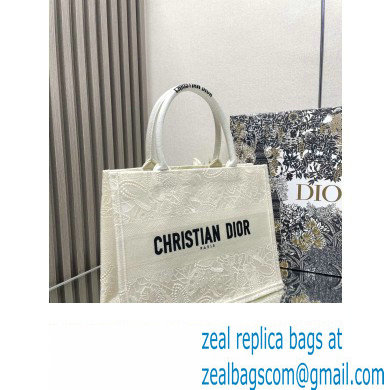 Dior Medium Book Tote Bag in White D-Lace Butterfly Embroidery 2024