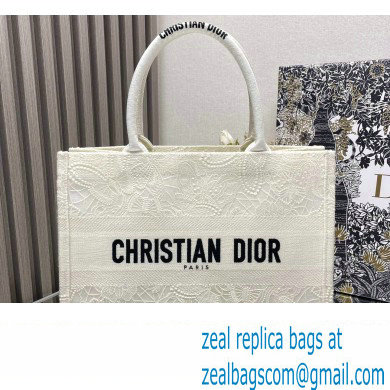 Dior Medium Book Tote Bag in White D-Lace Butterfly Embroidery 2024 - Click Image to Close