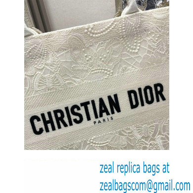 Dior Medium Book Tote Bag in White D-Lace Butterfly Embroidery 2024