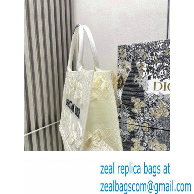 Dior Medium Book Tote Bag in White D-Lace Butterfly Embroidery with 3D Macrame Effect 2024