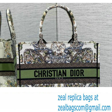 Dior Medium Book Tote Bag in White and Green Butterfly Around The World Embroidery - Click Image to Close