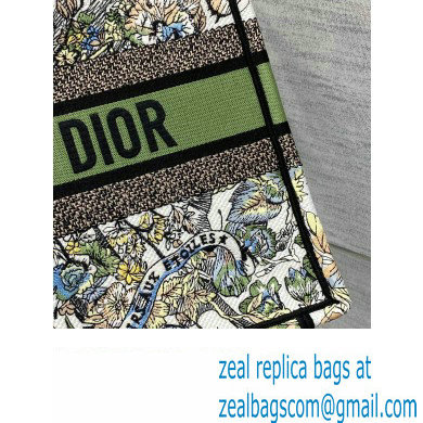 Dior Medium Book Tote Bag in White and Green Butterfly Around The World Embroidery