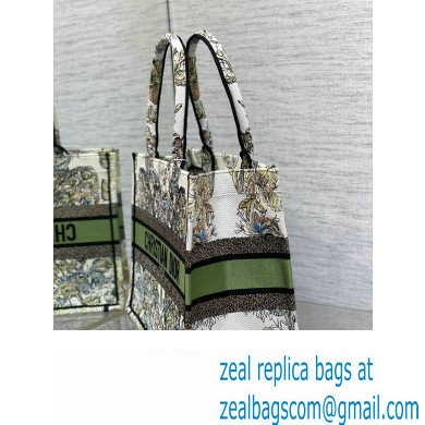 Dior Medium Book Tote Bag in White and Green Butterfly Around The World Embroidery - Click Image to Close