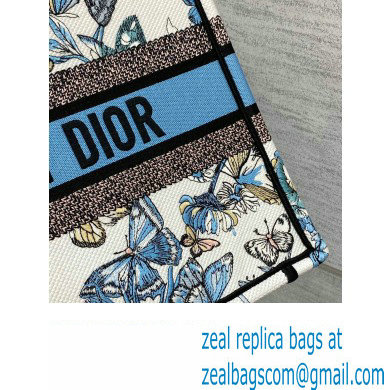 Dior Medium Book Tote Bag in White and Pastel Midnight Blue Toile de Jouy Mexico Embroidery