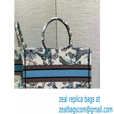 Dior Medium Book Tote Bag in White and Pastel Midnight Blue Toile de Jouy Mexico Embroidery