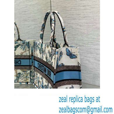 Dior Medium Book Tote Bag in White and Pastel Midnight Blue Toile de Jouy Mexico Embroidery