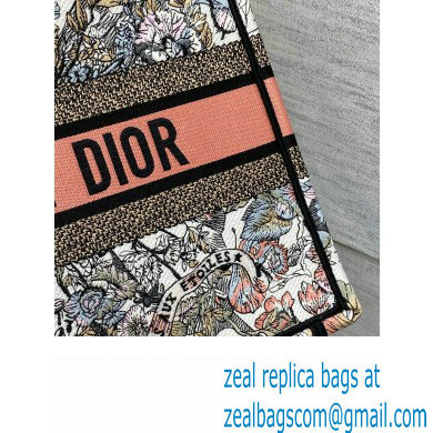 Dior Medium Book Tote Bag in White and Pastel Pink Butterfly Around The World Embroidery